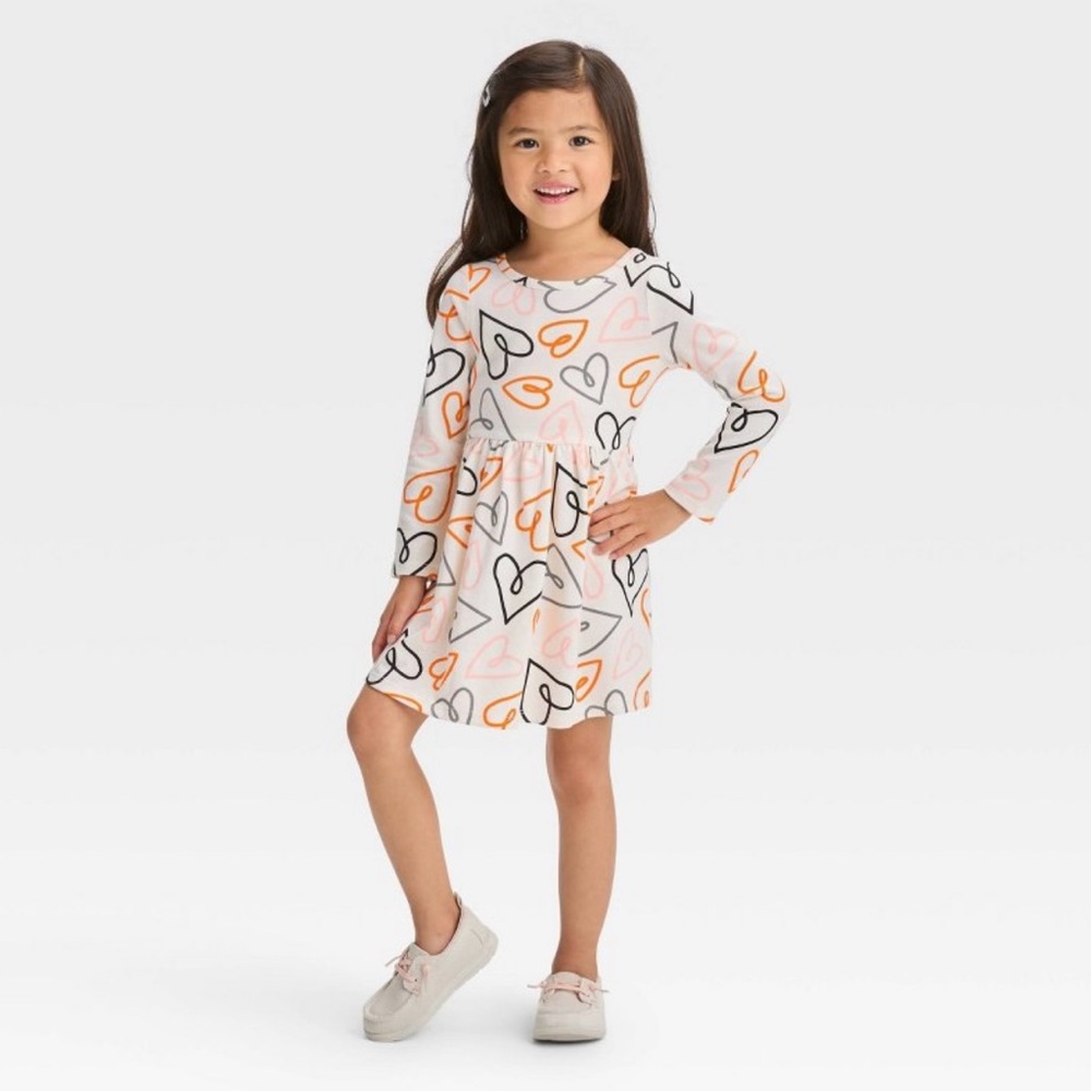 4t Toddler Girls White Orange & Black Heart Halloween Fall Dress NWT